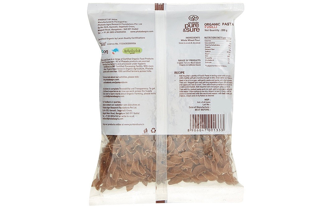 Pure & Sure Organic Pasta Fusilli   Pack  200 grams